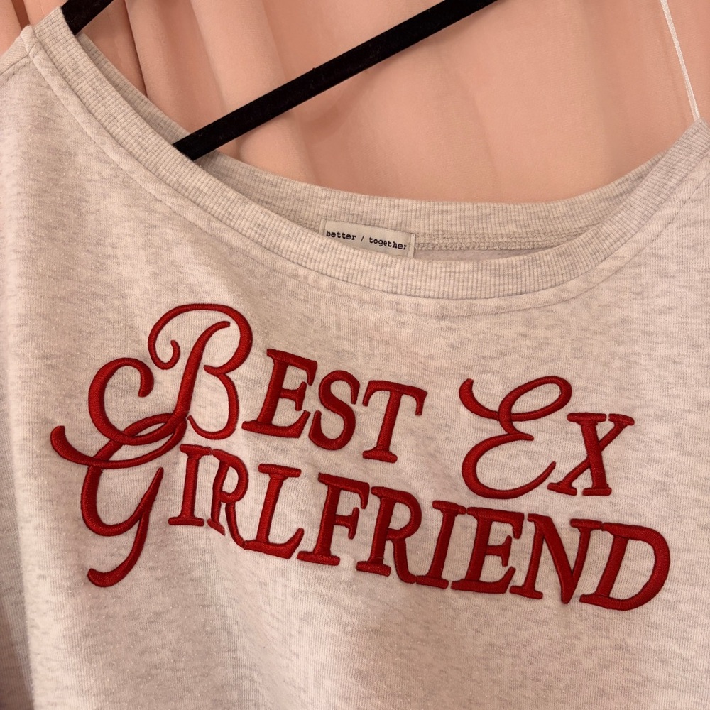 'Best Ex Girlfriend' Embroidered Sweatshirt - Light Gray with Red Lettering